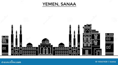 Yemen, Sanaa Architecture Vector City Skyline, Travel Cityscape with Landmarks, Buildings ...