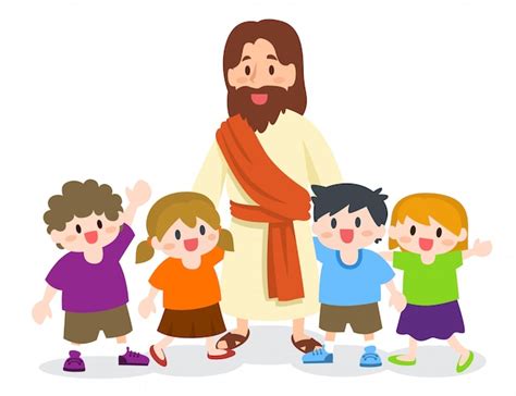 Premium Vector | Jesus christ with group of children