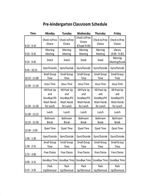 Classroom Schedule - 9+ Examples, Format, Pdf