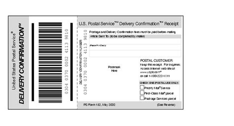 Shows Form 152, Delivery Confirmation receipt.