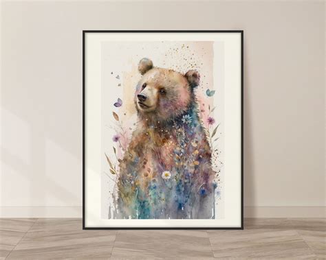 Bear Watercolor Art Print, Bear Painting Kids Wall Art Decor, Original ...