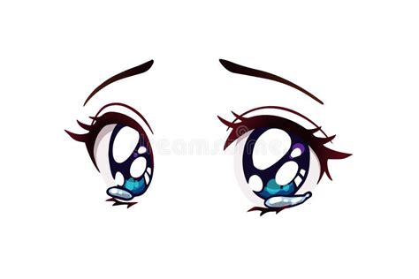 Sad Anime Eyes. Tears in Her Big Blue Eyes Stock Vector - Illustration of girlish, comic: 176473987