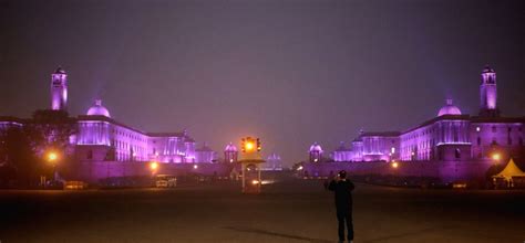 :New Delhi:Raisina Hills lit up purple to mark the International Day of ...