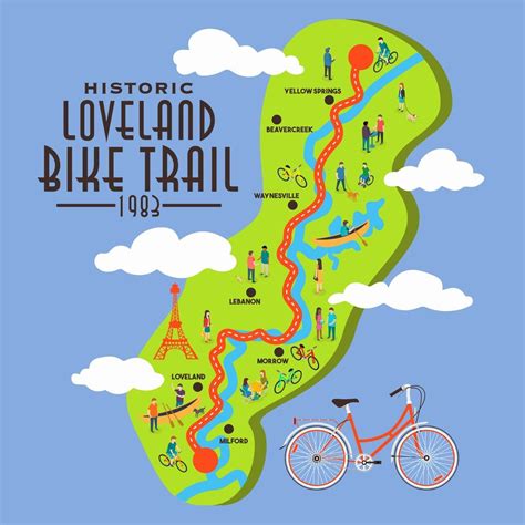 the map of loveland bike trail, with people riding bikes and other ...