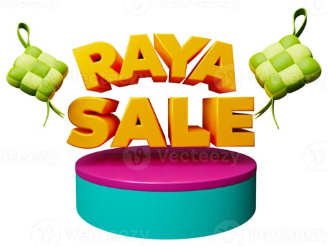 Raya sale sign with 2 ketupat icon floating on podium pedestal for Eid ...