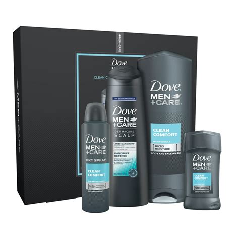 Dove Men+Care 4-Pc Gift Set Clean Comfort (Fortifying 2 in 1 Shampoo, Body Wash, Dry Spray, Deo ...