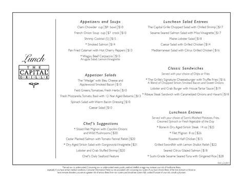 Menu at The Capital Grille restaurant, Boca Raton