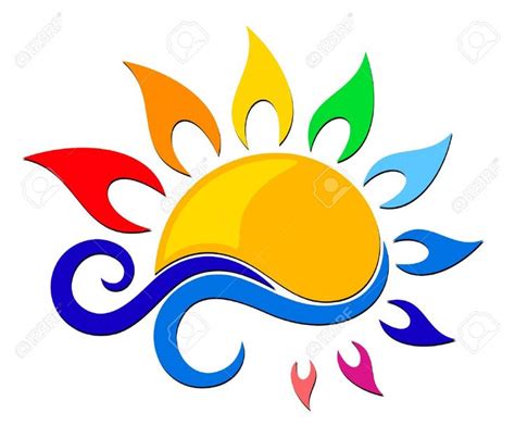 Logotipo de sol de color con la onda azul. Foto de archivo - 55546405 ...