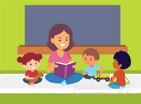 School Clipart-teacher reading to little studentss in kindergarten clipart