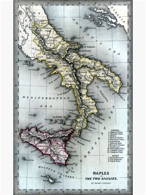 "1835 Map of the Kingdom of the Two Sicilies" Sticker by historicimage ...