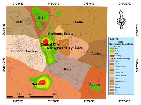 Crime Hotspots Map of Owerri Capital City | Download Scientific Diagram