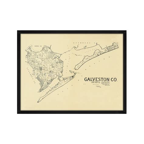 1892 Galveston Texas Map - Framed Vintage Galveston County Map - Old ...