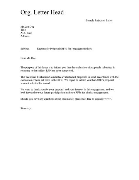 Rejection letter sample in Word and Pdf formats