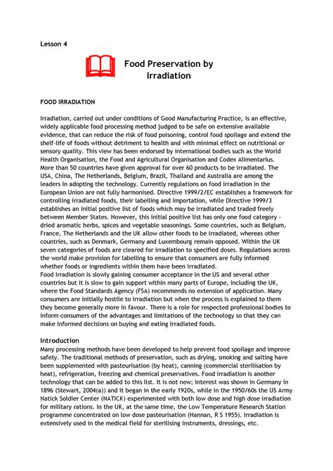 Food Preservation by Irradiation - Lesson 4 FOOD IRRADIATION Irradiation, carried out under ...