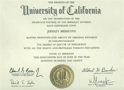 Jeffrey Mishlove's Doctoral Diploma in "Parapsychology"