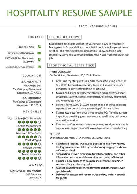 Hospitality Resume Sample & Writing Guide | Resume Genius | Resume examples, Good resume ...