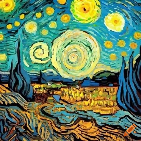 Van gogh landscape illustration on Craiyon