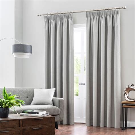 Luna Brushed Dove Grey Blackout Pencil Pleat Curtains | Dunelm