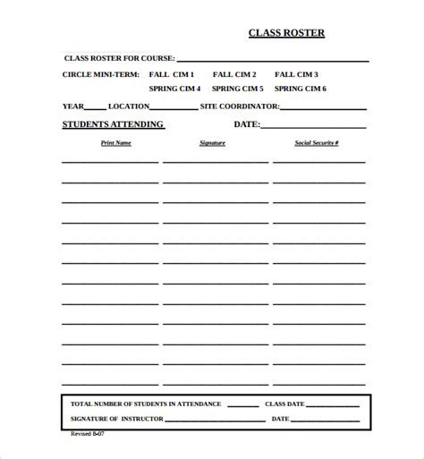 FREE 7+ Sample Classroom Roster Templates in PDF