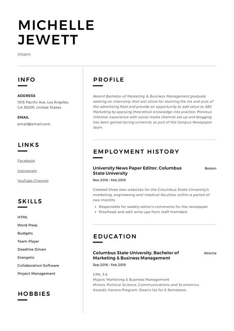 Internship Intern Cv Template - Jocelyn Kay