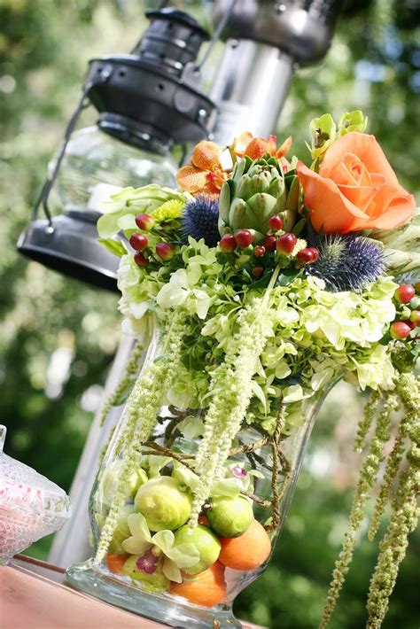 Blooms Blog: Fruit and flowers a lovely backyard wedding | Fruit wedding, Floral arrangements ...