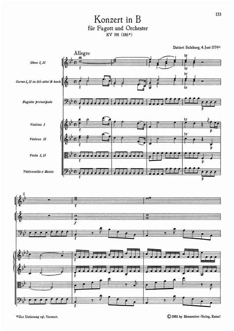 Mozart - Bassoon Concerto, K.191 - A4 Score