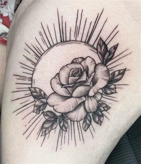 Fine Line Tattoo Rose and Sun by @carolinev_tattoo at Arlia Tattoo in ...