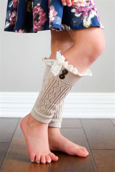 Kids Beige Leg Warmers with Crochet Top – bootcuffsocks.com