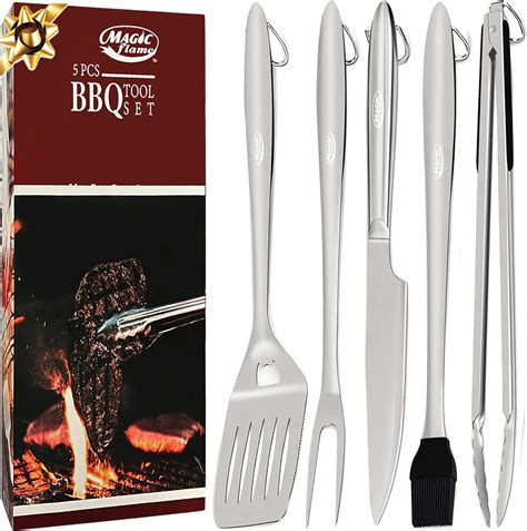 Amazon.com : MAGIC FLAME 5PC Grill Set, Stainless Steel Grill Tools ...