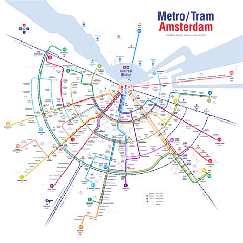 Metro/Tram map Amsterdam Amsterdam Map, Metro Map, City Skyline, Ferry ...