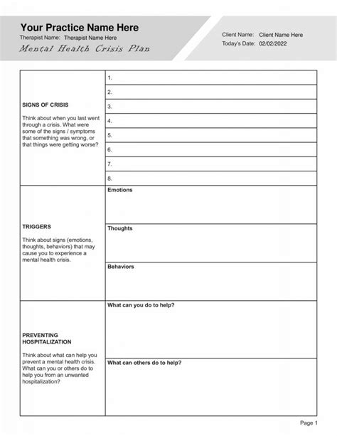 Mental Health Crisis Plan (Editable, Fillable, Printable PDF ...