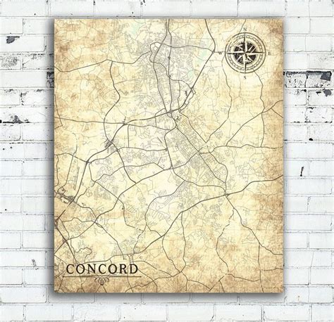 CONCORD NC Canvas Print Town Plan City NC North Carolina Vintage map Wall Art poster map Vintage ...