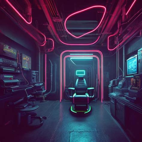 Wide shot of a dark cyberpunk and minimalist looking...