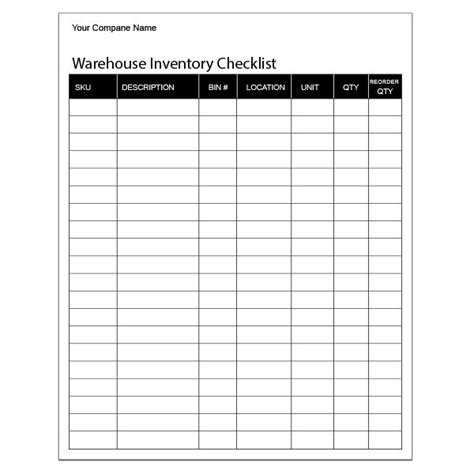 Warehouse Inventory Checklist Sheet | DesignsnPrint