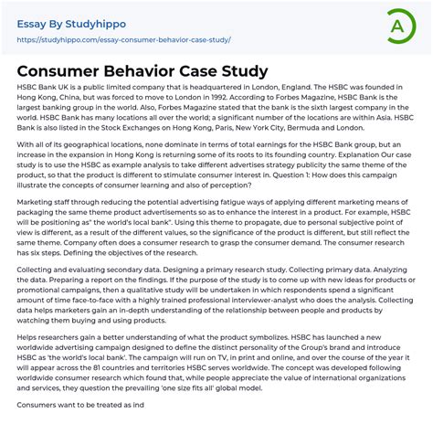 Consumer Behavior Case Study Essay Example | StudyHippo.com