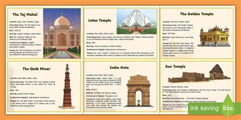 India's Famous Monuments Fact Cards (Teacher-Made) - Twinkl