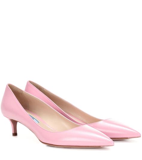 Prada Leather Kitten-heel Pumps in Pink | Lyst