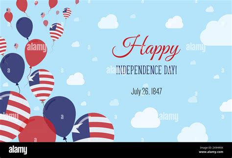 Liberia Independence Day Sparkling Patriotic Poster. Row of Balloons in Colors of the Liberian ...