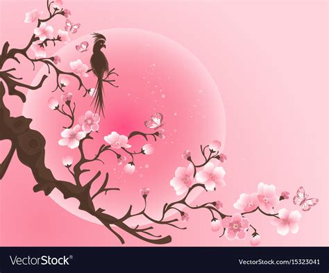 Cherry blossom tree with bird japanese art Vector Image