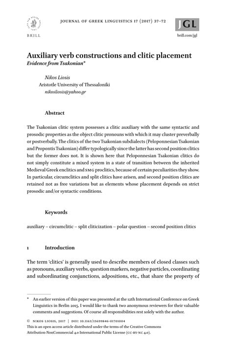 (PDF) Auxiliary verb constructions and clitic placement