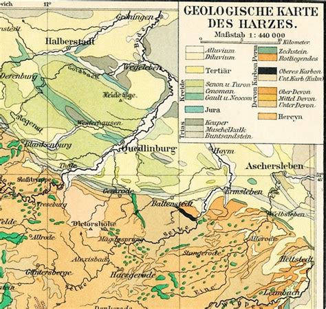 Harz mountains map German geology map print 19th century Harz | Etsy