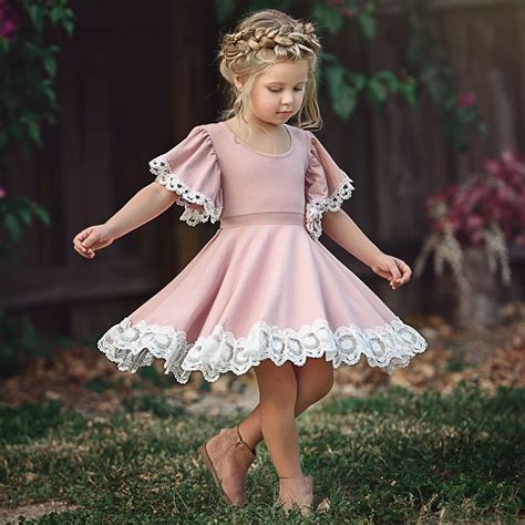 Vintage Princess Kids Baby Girls Dress Lace Floral Party Dress Casual ...