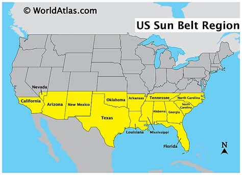 Sun Belt States - WorldAtlas