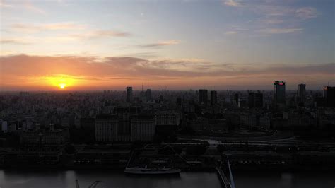 Buenos Aires City Skyline at Sunset. Argentina. Drone Flies Forward ...