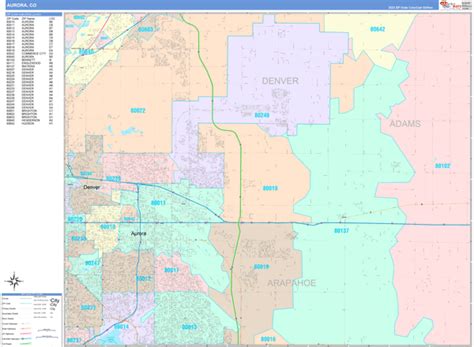 Aurora Colorado Wall Map (Color Cast Style) by MarketMAPS