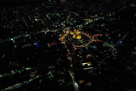 Aerial Night view of Boudhanath Stupa area, Kathmandu