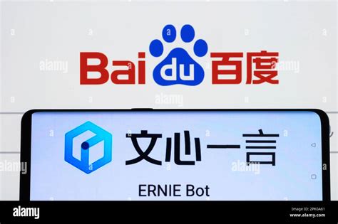 Ernie AI bot logo seen on smartphone screen and Baidu logo on the ...