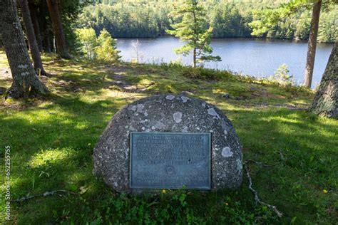 Bingham, Somerset County, Maine, USA, September 20, 2023 - Tablet marking where Colonel Benedict ...