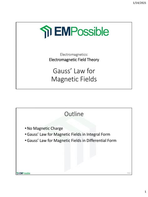 Lecture Gauss Law For Magnetic Fields | PDF | Flux | Magnetic Field