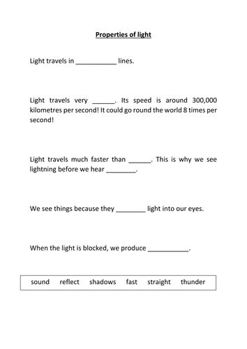 Properties of Light - Worksheet | Teaching Resources